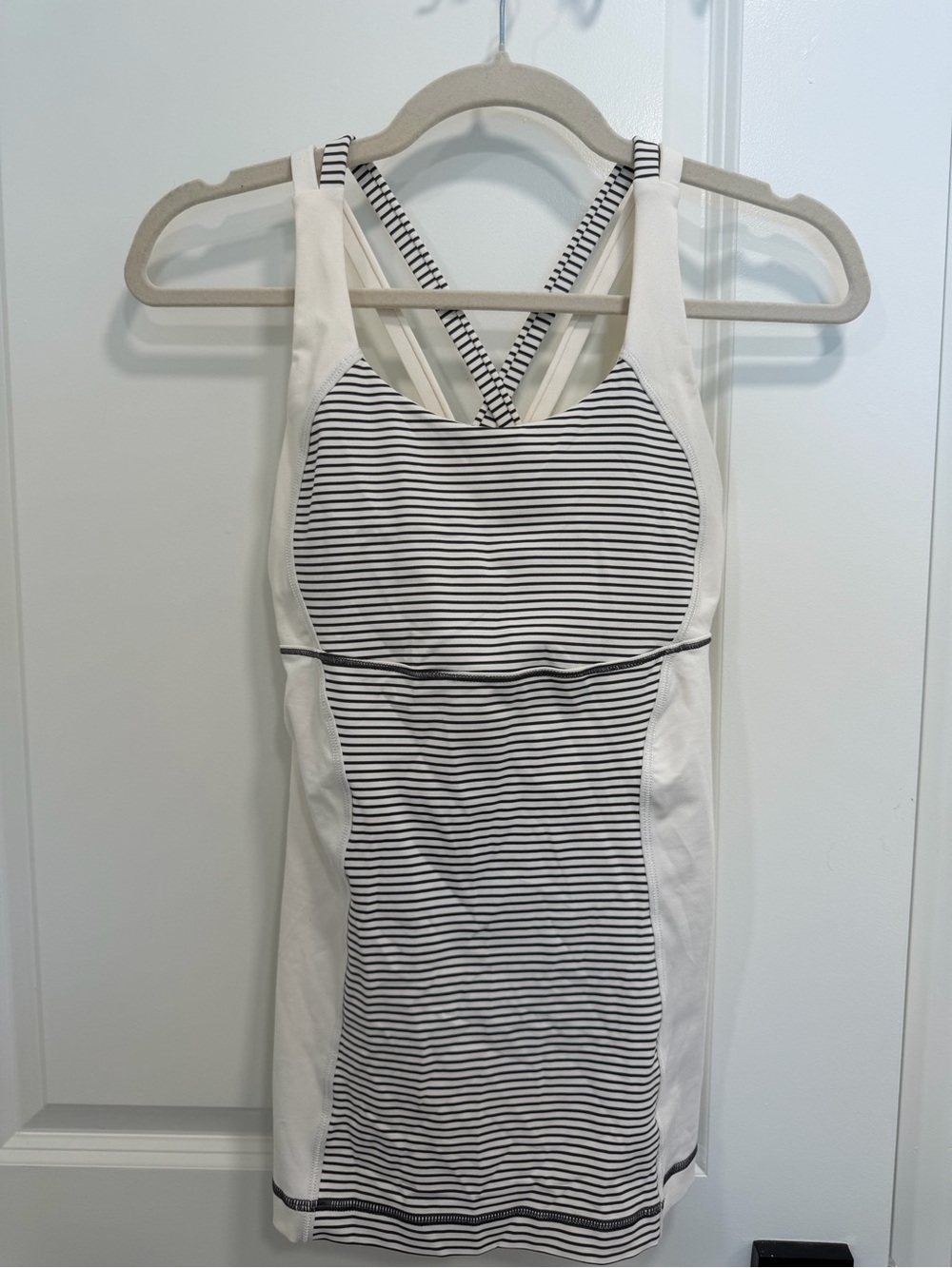 lululemon athletica White and Black Striped Tank with Crisscross Back